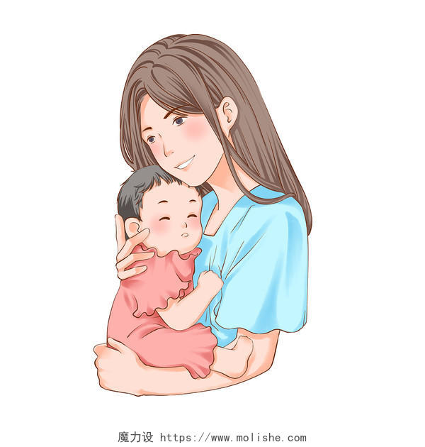 母亲抱着宝宝妈妈怀抱着婴儿睡觉母婴人物元素